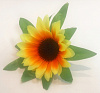 Голова подсолнуха с листом, шелк, 10 см